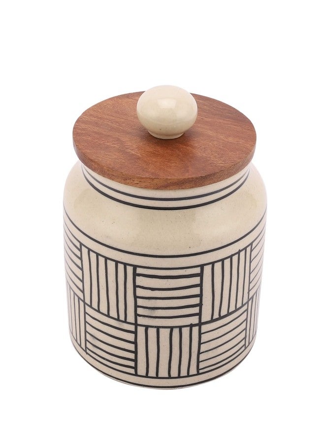 miah decor Ceramic Jars For Kitchen Storage With Wooden Lid Pickle Spices Stoneware Canister Food Storage Jar Box With Airtight Silicone Seal - Pack Of 2, (Size HxW:- 5X3 inches; Volume:- 460ml) - Image 3